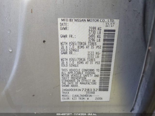 Photo 8 VIN: 1N6AD0ER4JN728132 - NISSAN FRONTIER 