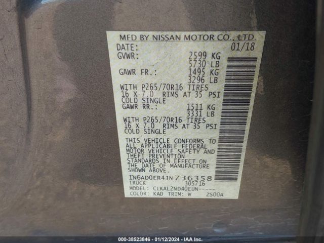 Photo 8 VIN: 1N6AD0ER4JN736358 - NISSAN FRONTIER 