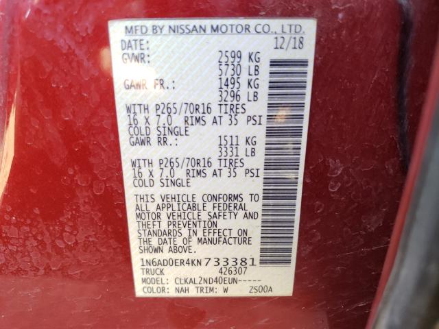 Photo 9 VIN: 1N6AD0ER4KN733381 - NISSAN FRONTIER S 