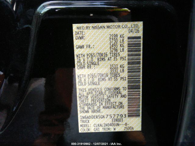 Photo 8 VIN: 1N6AD0ER5GN757793 - NISSAN FRONTIER 