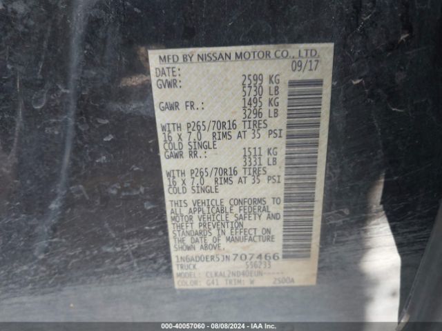 Photo 8 VIN: 1N6AD0ER5JN707466 - NISSAN FRONTIER 