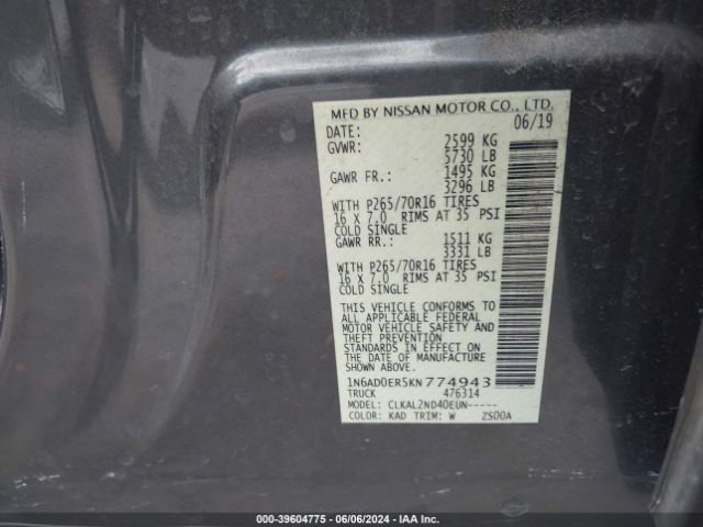 Photo 8 VIN: 1N6AD0ER5KN774943 - NISSAN FRONTIER 