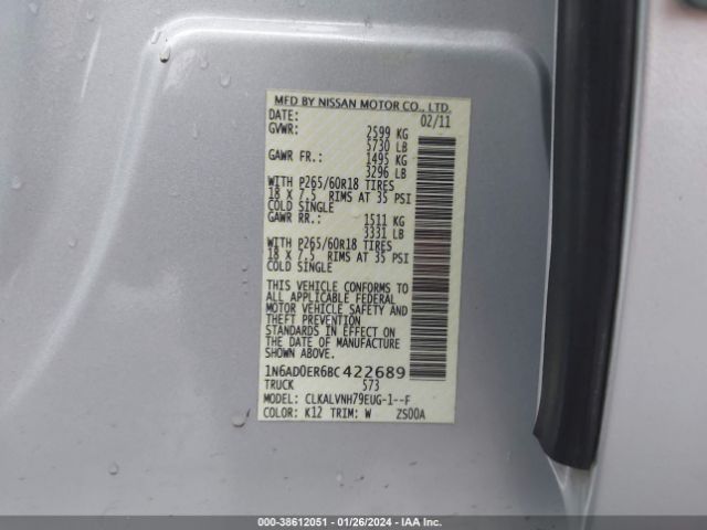 Photo 8 VIN: 1N6AD0ER6BC422689 - NISSAN FRONTIER 