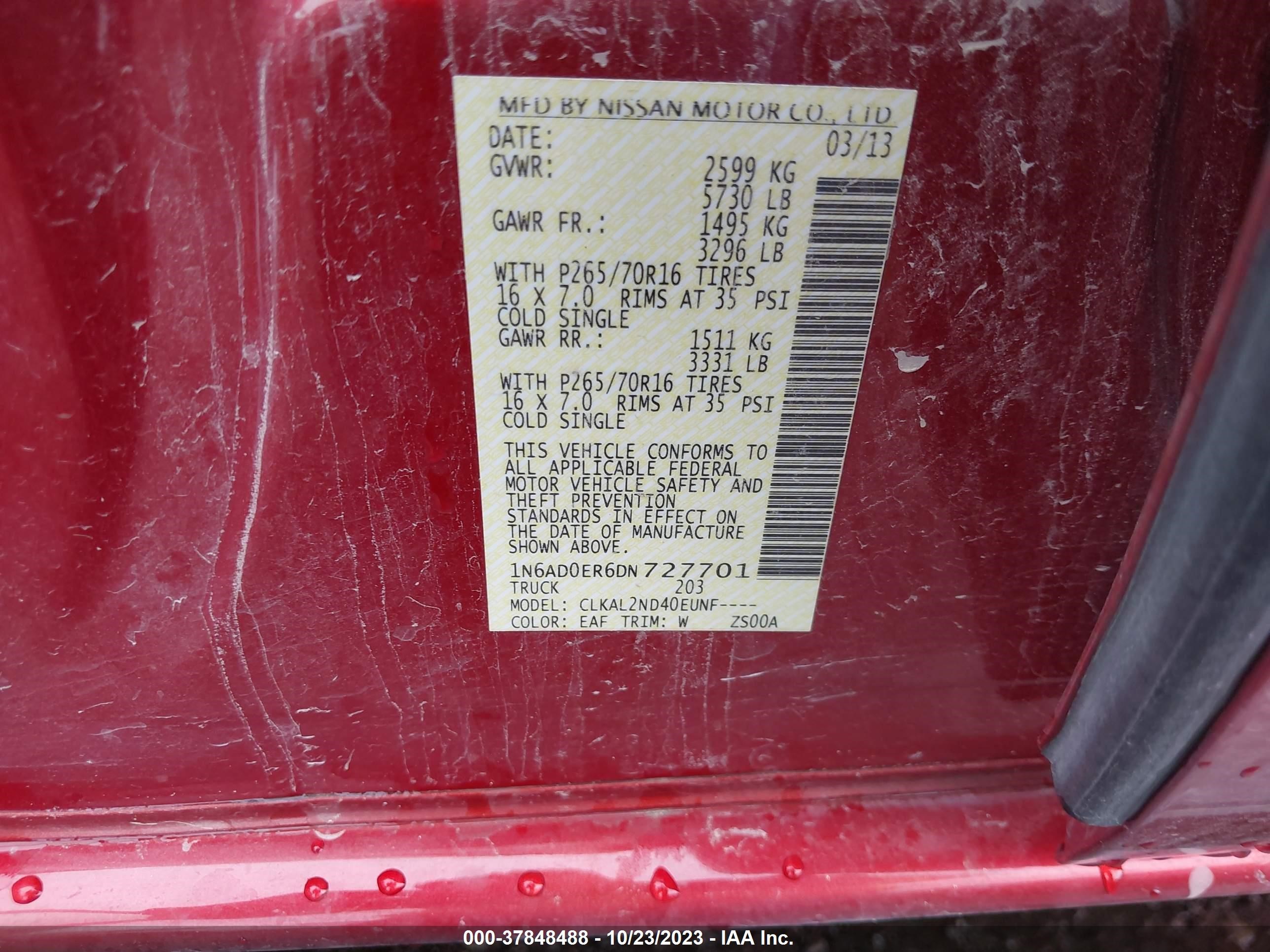 Photo 8 VIN: 1N6AD0ER6DN727701 - NISSAN NAVARA (FRONTIER) 