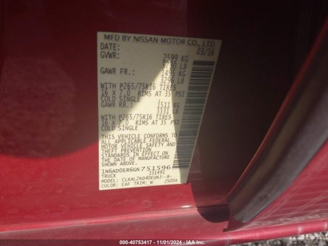 Photo 8 VIN: 1N6AD0ER6GN751596 - NISSAN FRONTIER 