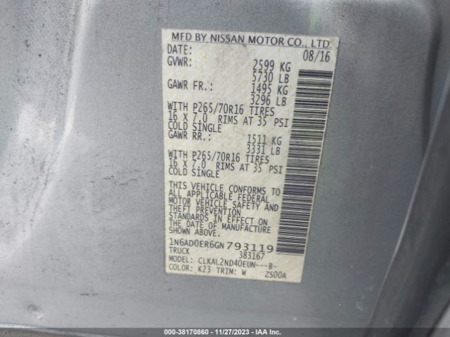 Photo 8 VIN: 1N6AD0ER6GN793119 - NISSAN FRONTIER 