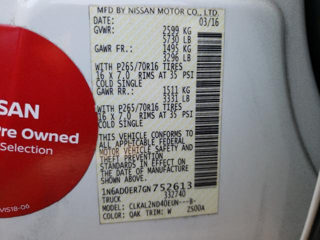 Photo 9 VIN: 1N6AD0ER7GN752613 - NISSAN FRONTIER S 