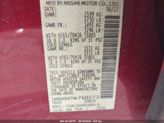 Photo 8 VIN: 1N6AD0ER7HN760275 - NISSAN FRONTIER 