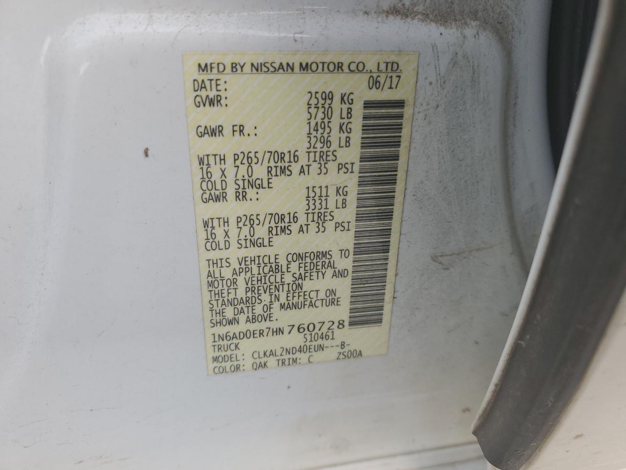 Photo 11 VIN: 1N6AD0ER7HN760728 - NISSAN NAVARA (FRONTIER) 