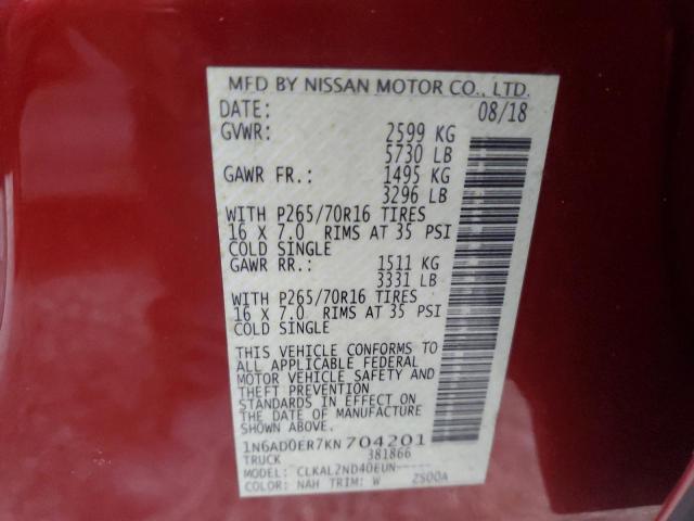 Photo 9 VIN: 1N6AD0ER7KN704201 - NISSAN FRONTIER S 