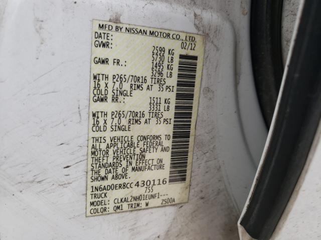 Photo 9 VIN: 1N6AD0ER8CC430116 - NISSAN FRONTIER S 