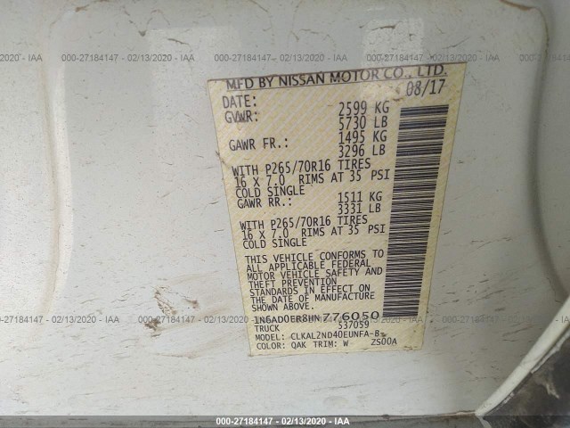 Photo 8 VIN: 1N6AD0ER8HN776050 - NISSAN FRONTIER 