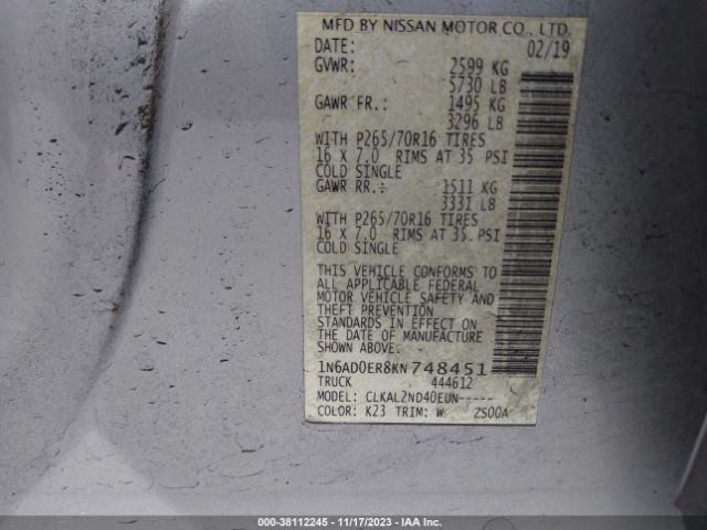 Photo 8 VIN: 1N6AD0ER8KN748451 - NISSAN FRONTIER 