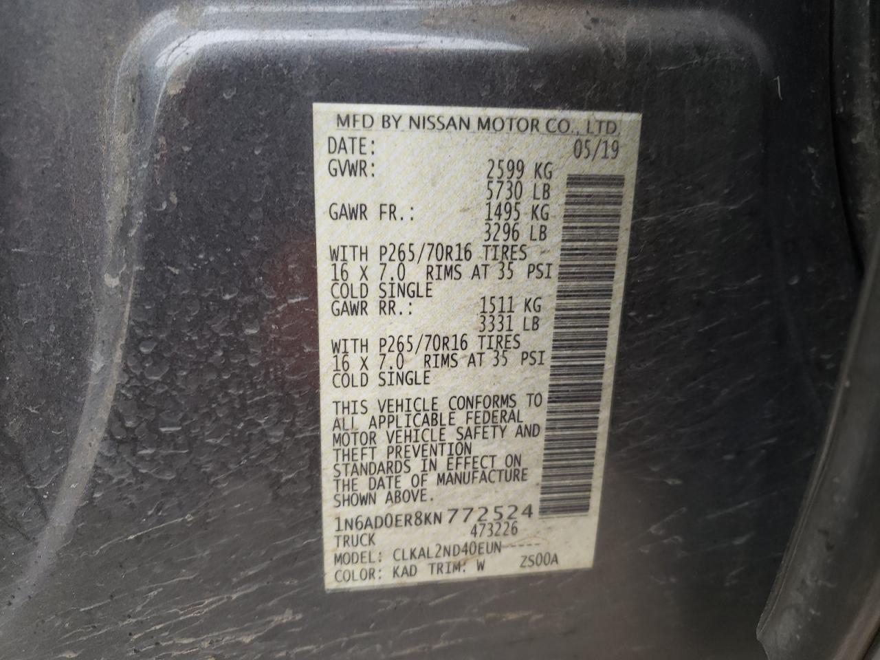 Photo 11 VIN: 1N6AD0ER8KN772524 - NISSAN NAVARA (FRONTIER) 