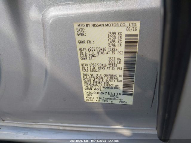 Photo 8 VIN: 1N6AD0ER9GN783118 - NISSAN FRONTIER 