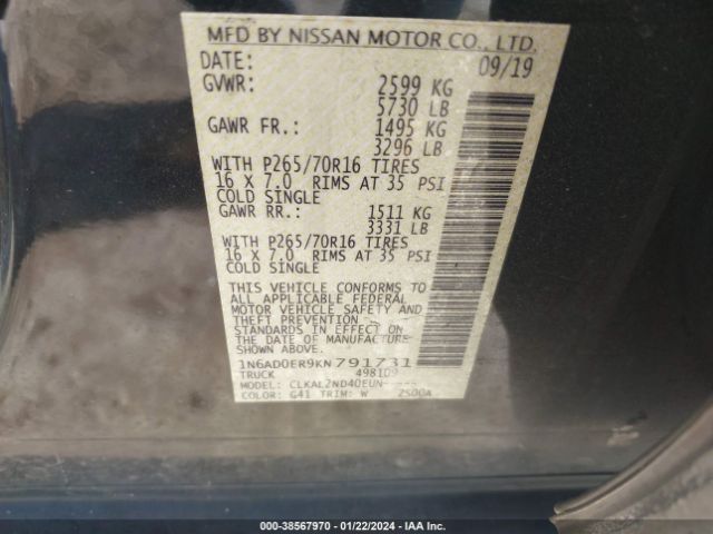 Photo 8 VIN: 1N6AD0ER9KN791731 - NISSAN FRONTIER 