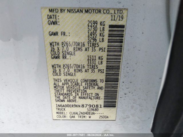 Photo 8 VIN: 1N6AD0ER9KN879081 - NISSAN FRONTIER 