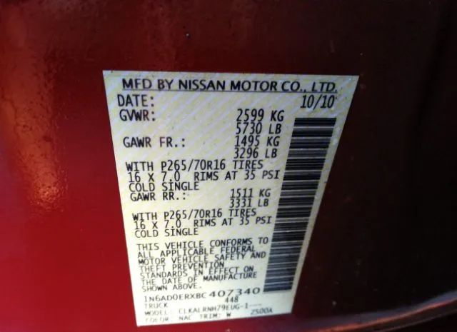 Photo 8 VIN: 1N6AD0ERXBC407340 - NISSAN FRONTIER 