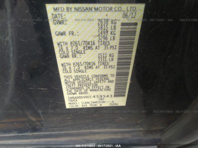 Photo 8 VIN: 1N6AD0EV0CC459543 - NISSAN FRONTIER 