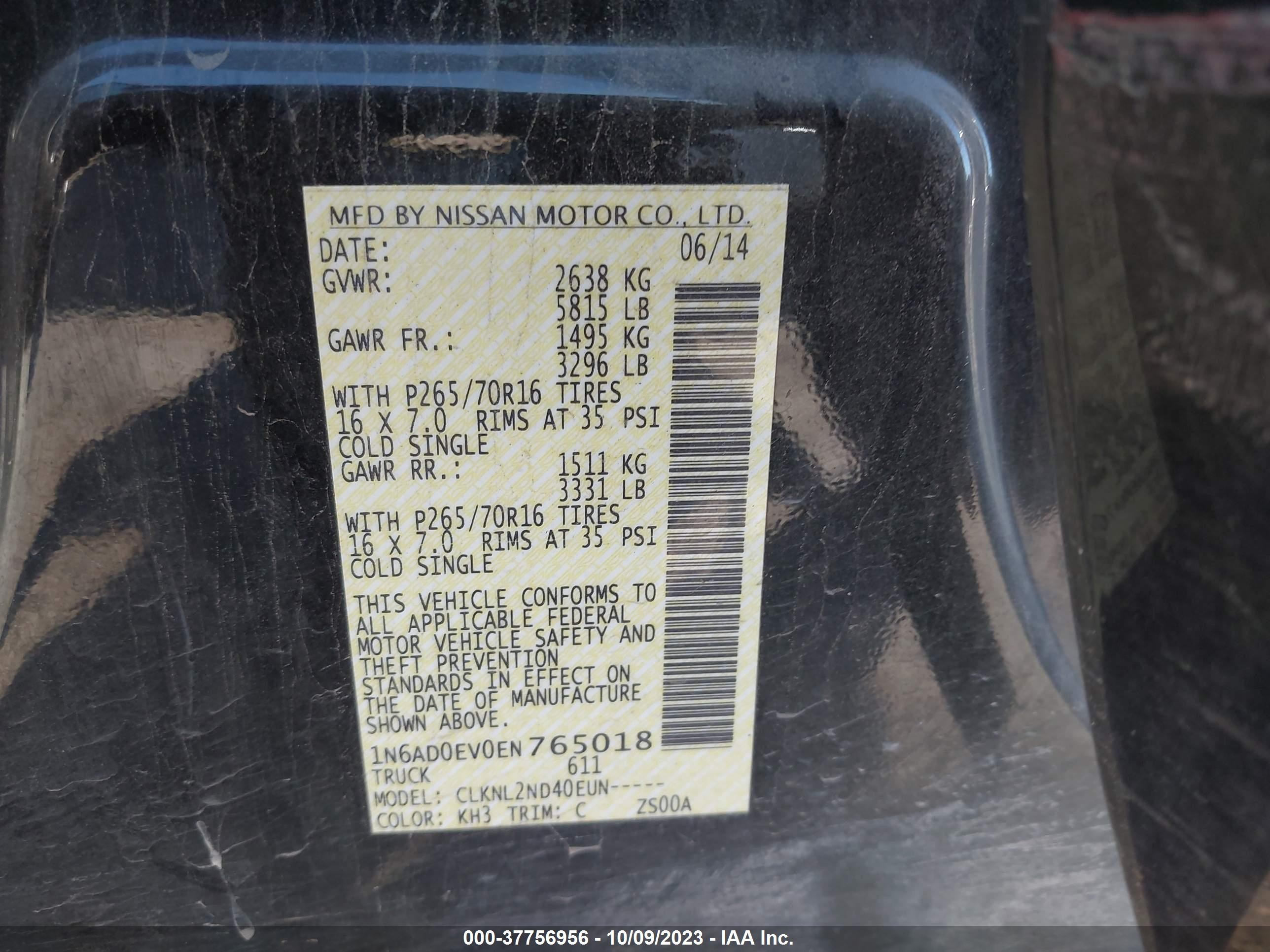 Photo 8 VIN: 1N6AD0EV0EN765018 - NISSAN NAVARA (FRONTIER) 