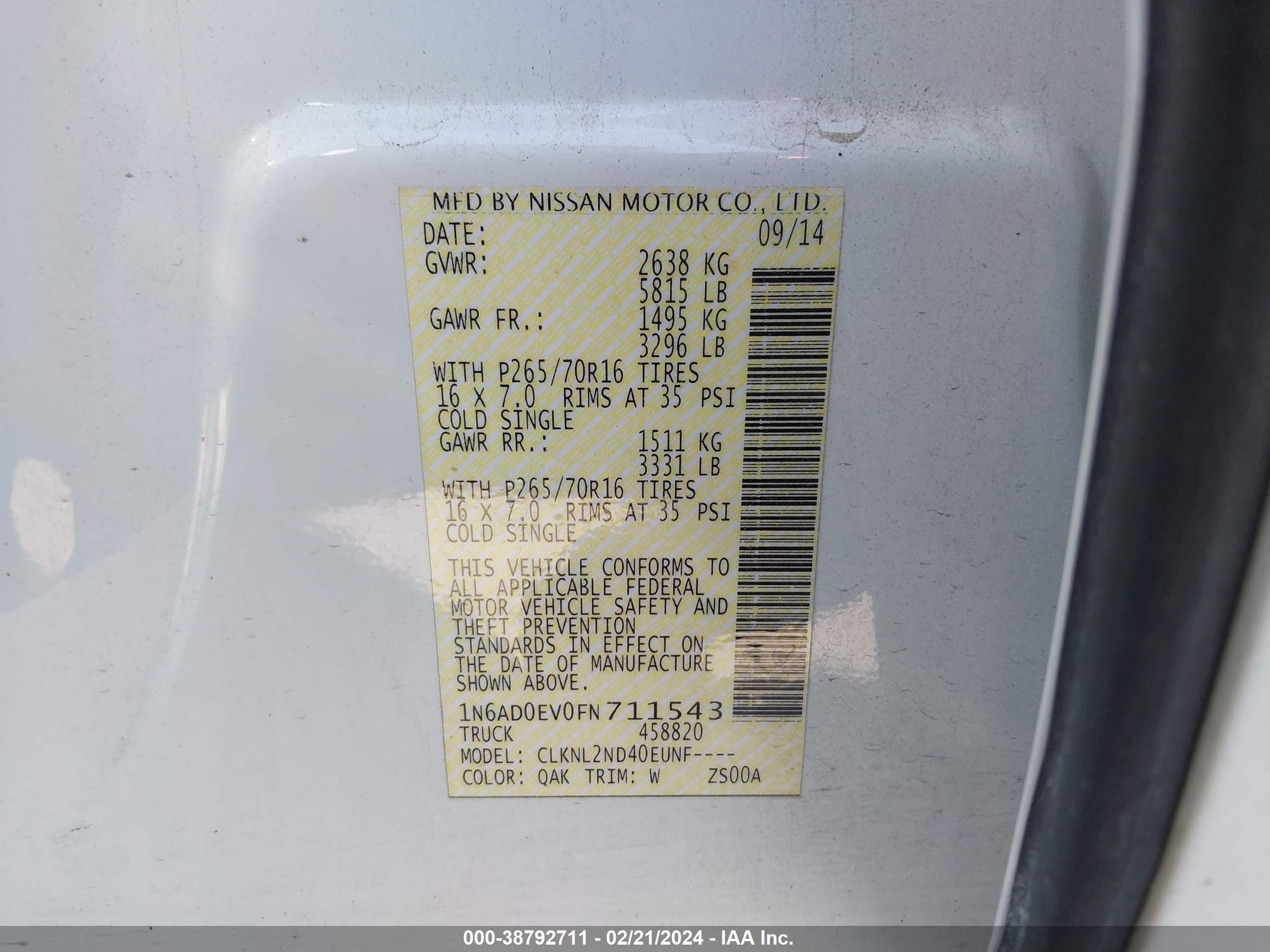 Photo 8 VIN: 1N6AD0EV0FN711543 - NISSAN NAVARA (FRONTIER) 