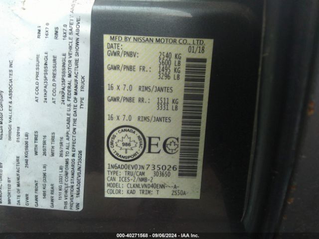 Photo 8 VIN: 1N6AD0EV0JN735026 - NISSAN FRONTIER 