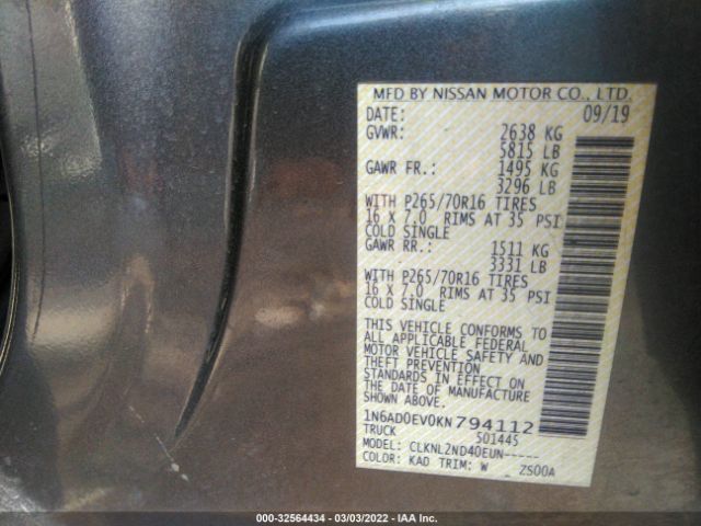 Photo 8 VIN: 1N6AD0EV0KN794112 - NISSAN FRONTIER 