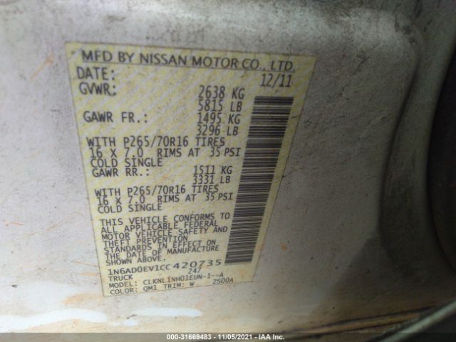 Photo 8 VIN: 1N6AD0EV1CC420735 - NISSAN FRONTIER 