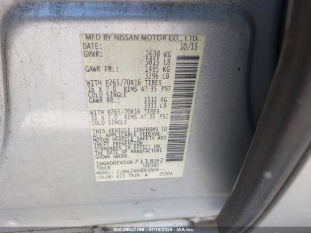 Photo 8 VIN: 1N6AD0EV1GN711892 - NISSAN FRONTIER 