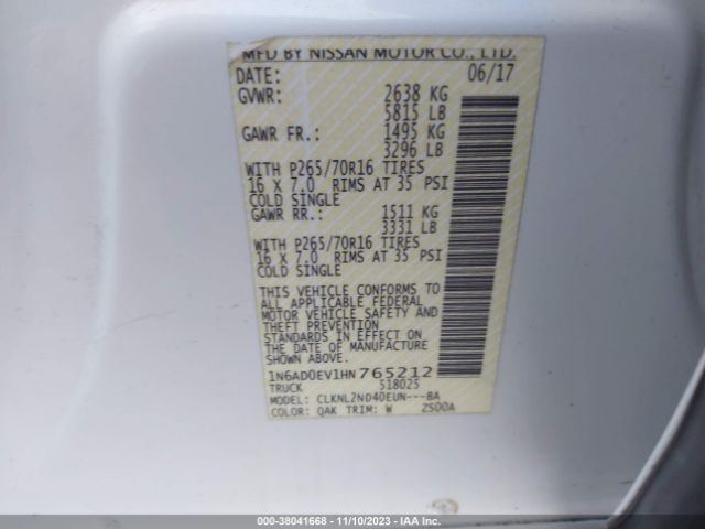 Photo 8 VIN: 1N6AD0EV1HN765212 - NISSAN FRONTIER 