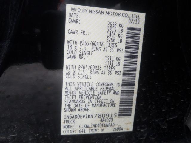 Photo 9 VIN: 1N6AD0EV1KN780915 - NISSAN FRONTIER S 