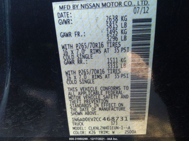 Photo 8 VIN: 1N6AD0EV2CC468731 - NISSAN FRONTIER 