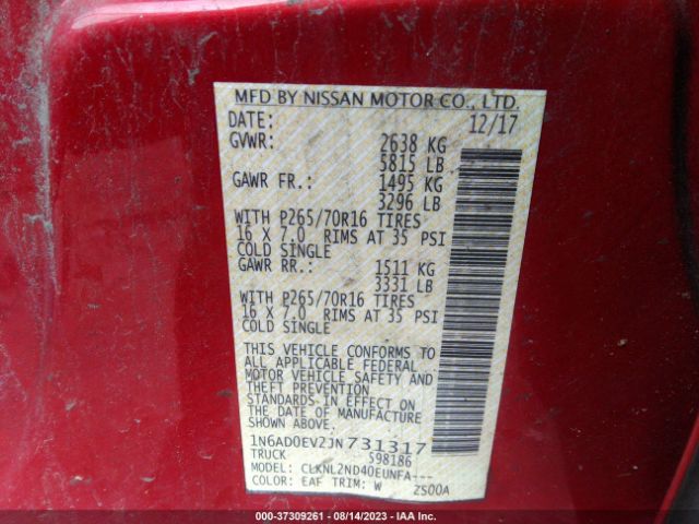 Photo 8 VIN: 1N6AD0EV2JN731317 - NISSAN FRONTIER 