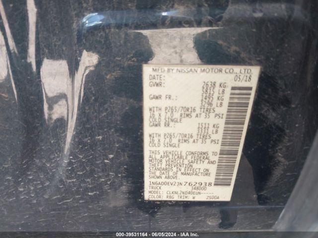 Photo 8 VIN: 1N6AD0EV2JN762938 - NISSAN FRONTIER 