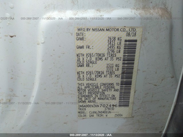 Photo 8 VIN: 1N6AD0EV2KN702496 - NISSAN FRONTIER 