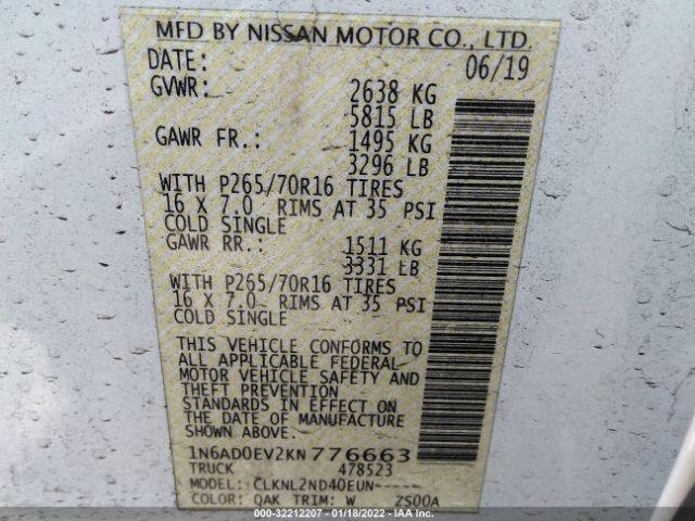 Photo 8 VIN: 1N6AD0EV2KN776663 - NISSAN FRONTIER 