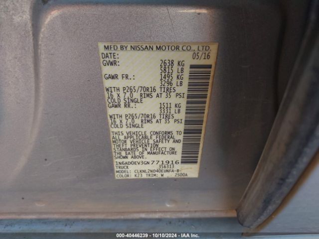 Photo 8 VIN: 1N6AD0EV3GN771916 - NISSAN FRONTIER 