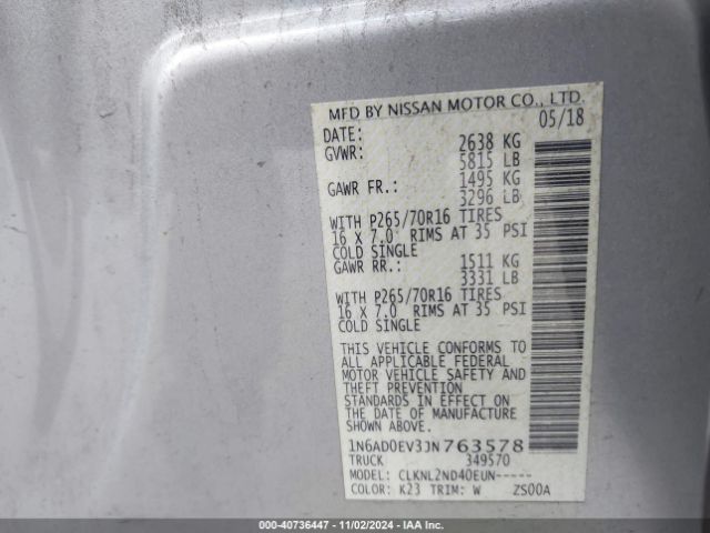 Photo 8 VIN: 1N6AD0EV3JN763578 - NISSAN FRONTIER 