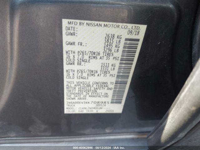 Photo 8 VIN: 1N6AD0EV3KN708985 - NISSAN FRONTIER 