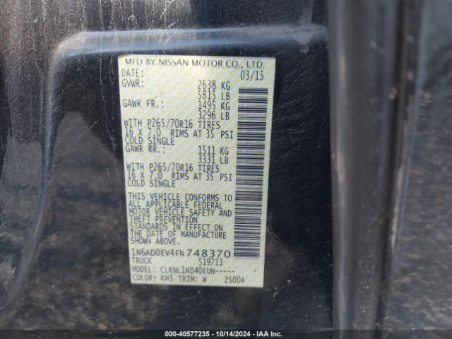 Photo 8 VIN: 1N6AD0EV4FN748370 - NISSAN FRONTIER 