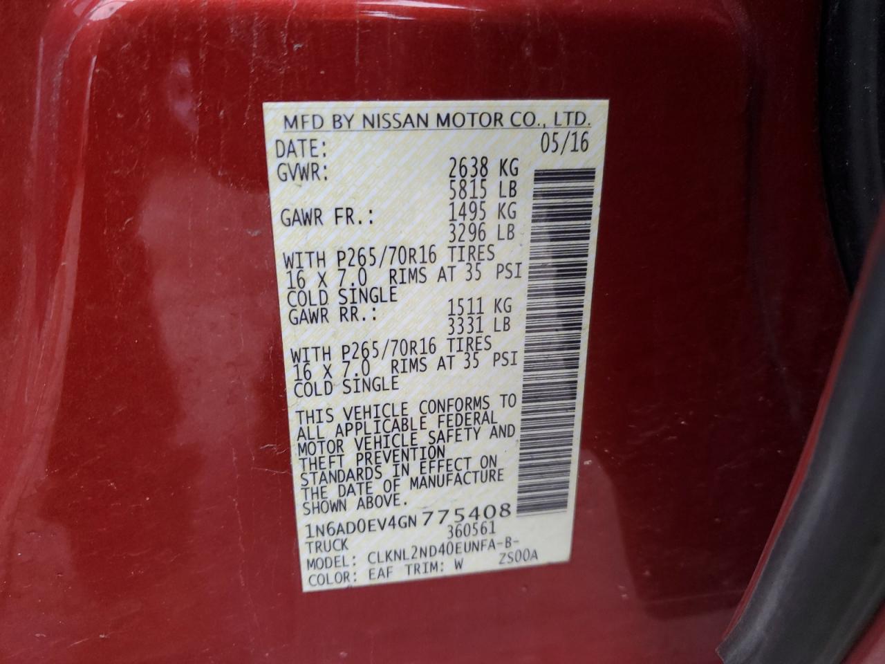 Photo 11 VIN: 1N6AD0EV4GN775408 - NISSAN NAVARA (FRONTIER) 