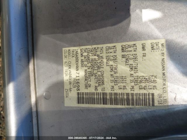 Photo 8 VIN: 1N6AD0EV4KN711698 - NISSAN FRONTIER 