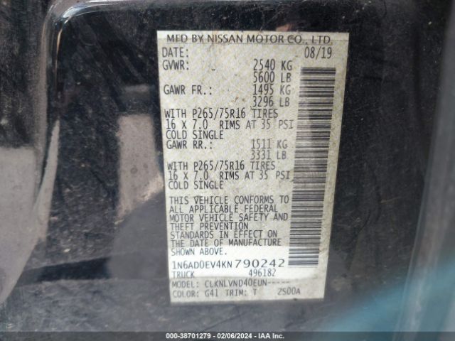 Photo 8 VIN: 1N6AD0EV4KN790242 - NISSAN FRONTIER 