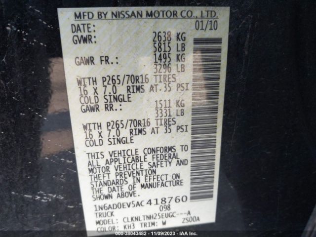 Photo 8 VIN: 1N6AD0EV5AC418760 - NISSAN FRONTIER 