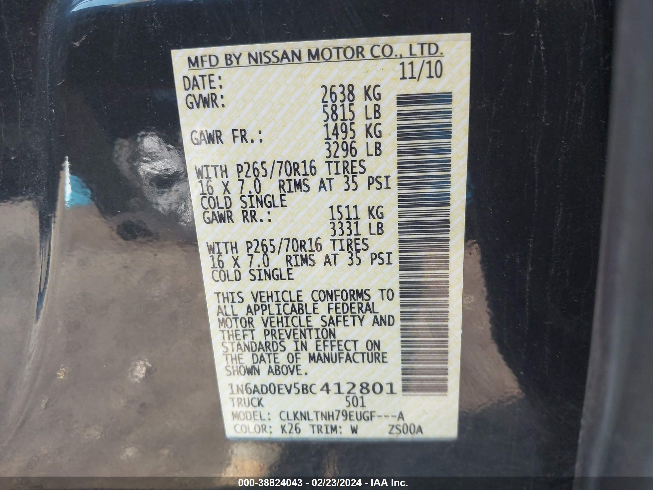 Photo 8 VIN: 1N6AD0EV5BC412801 - NISSAN NAVARA (FRONTIER) 