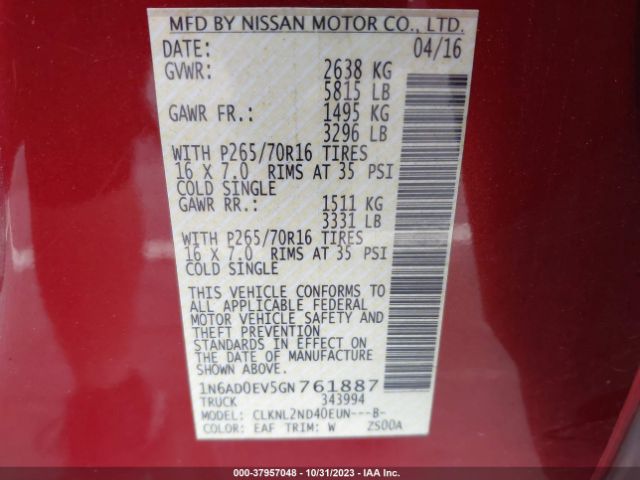 Photo 8 VIN: 1N6AD0EV5GN761887 - NISSAN FRONTIER 