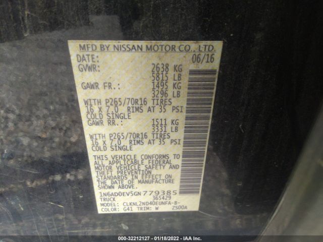 Photo 8 VIN: 1N6AD0EV5GN779385 - NISSAN FRONTIER 