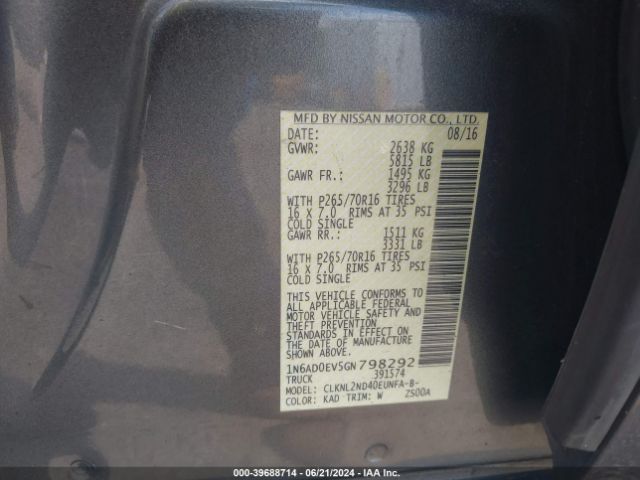 Photo 8 VIN: 1N6AD0EV5GN798292 - NISSAN FRONTIER 