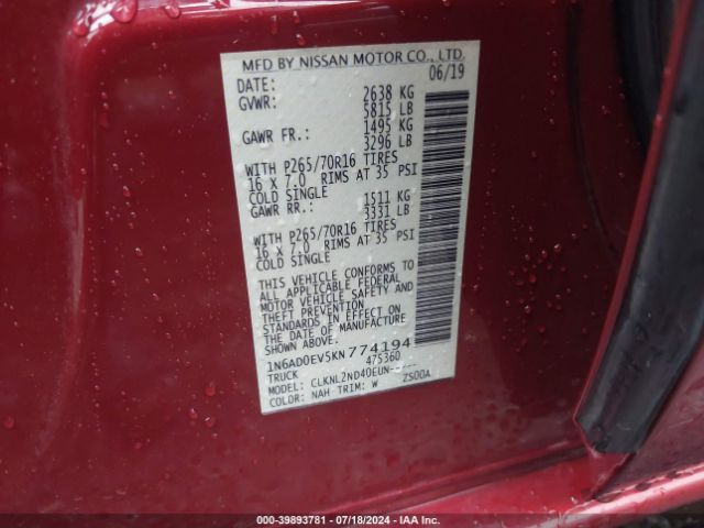 Photo 8 VIN: 1N6AD0EV5KN774194 - NISSAN FRONTIER 