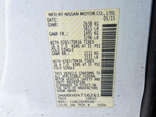 Photo 9 VIN: 1N6AD0EV6FN756261 - NISSAN FRONTIER S 